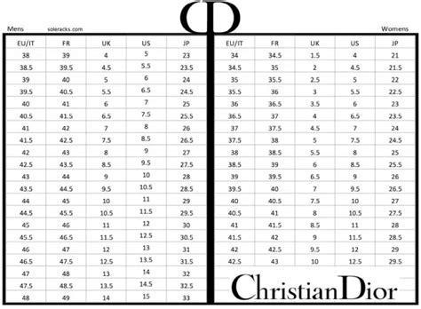 christian Dior size chart women